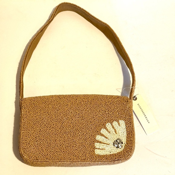 Anthropologie Fiona Beaded Bag Neutral Celandine Tan Shell Floral Shoulder Bag - Picture 9 of 9